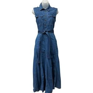 Banana Republic Vivo Denim Maxi Dress Size 8 Coastal Cowgirl Western Pockets EUC